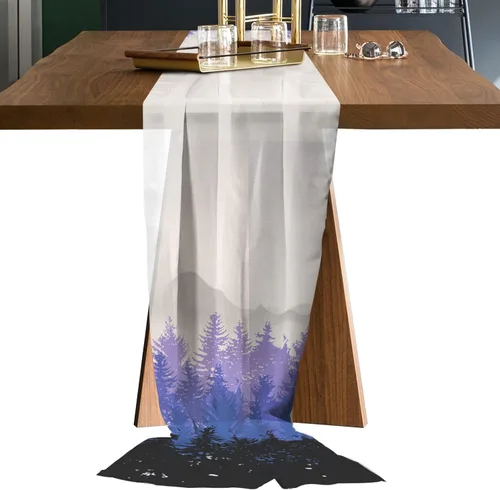 Double Love Purple Black Forest Chiffon Table Runner 55 Inches Long, Voile Sheer Tulle Runner for Rustic Wedding Reception Bridal Shower Decorations