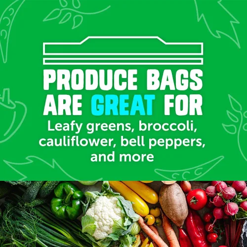 Vista 4 de Bolsas Ziploc de almacenamiento para productos frescos, con cierre hermético para mantener y controlar la humedad, total de 15 bolsas