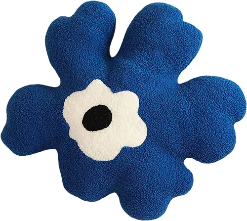 Vista 8 de Almohada de sofá Cojín de cintura Almohada de felpa con forma especial de flor Almohada creativa de corazón para niña (negro y blanco)