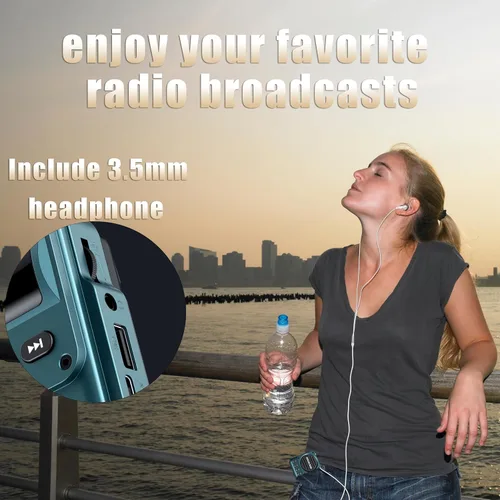 Vista 4 de Radio de bolsillo FM con carga USB-C de 2000mAh recargable, excelente recepción, altavoz claro y conector para auriculares, pantalla LCD, radio FM