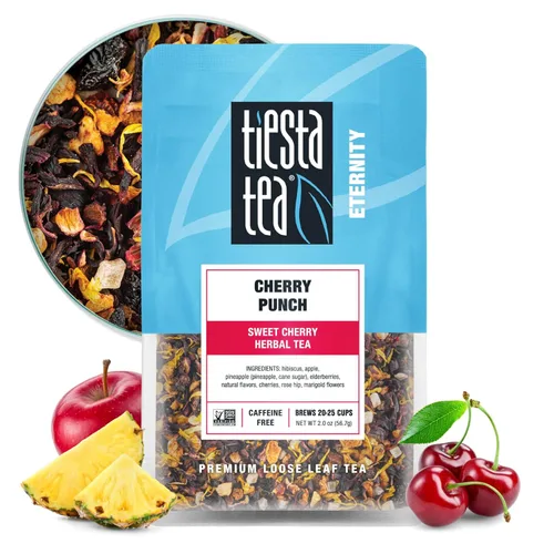 Tiesta Tea - Ponche de Cereza, Hoja Suelta, Té Herbal de Cereza Dulce, Mezcla Premium, Sin Cafeína, Se Puede Preparar Caliente o Frío y Rinde Hasta