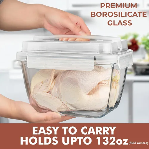Vista 2 de Razab Recipientes grandes de vidrio para almacenamiento de alimentos de 17 tazas / 132 oz / 3900ml con tapas - Hermético, sin BPA, ideal