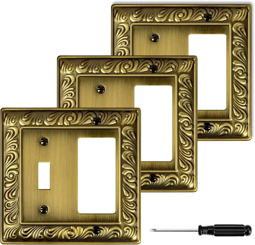 Vista 7 de Cubiertas Decorativas de Interruptor de Luz de Latón Antiguo Placas de Pared Placas de Interruptor Basculante Cubiertas de Enchufes
