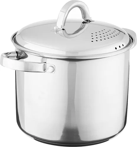 Vista 14 de Oster Sangerfield - Juego de olla de pasta de acero inoxidable de 5 cuartos de galón con vaporera, cesta y tapa – Utensilios de cocina duraderos