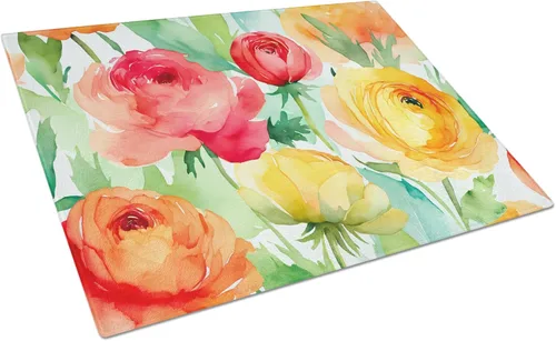 Vista 37 de Caroline's Treasures DAC1545LCB Anémonas en acuarela Tabla de cortar de vidrio grande decorativa de vidrio templado tabla de cortar y servir tabla