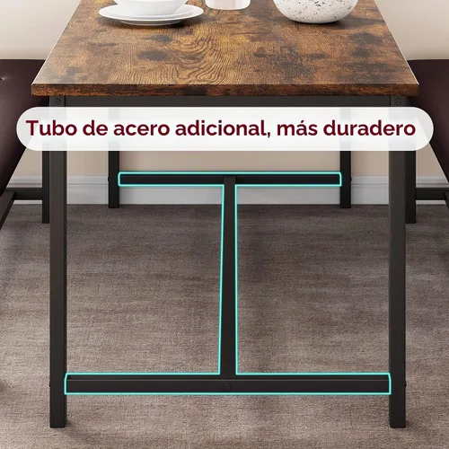 Vista 6 de Juego de mesa de comedor IDEALHOUSE para 4, mesa de cocina con banco tapizado, juego de mesa de comedor rectangular de 3 piezas con 2 bancos