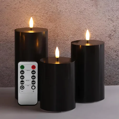 Vista 12 de Velas de pilar blancas sin llama con control remoto, velas LED de Halloween que funcionan con pilas, velas eléctricas parpadeantes de cera real