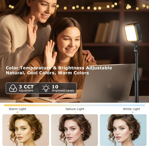 Vista 5 de 2-Pack Rechargeable LED Desk Lights with Tripod, Portable Podcast Lighting with Phone Stand for Content Creators, Compatible with Phone & Camera for