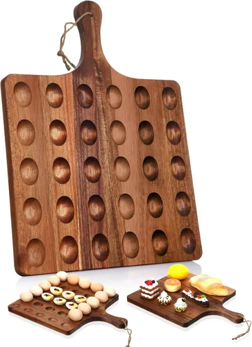 Vista 10 de Gerrii Bandeja Reversible de Madera para Huevos Endiablados Bandeja para Huevos Endiablados Tabla de Charcutería Tabla de Cortar Bandeja para Servir