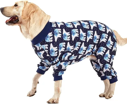 Vista 17 de LovinPet Mono grande para perros, camisas elásticas de algodón con estampado de animales, ropa completa para perros perfecta para evitar que lamen
