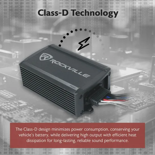 Vista 7 de Rockville Amplificador Bluetooth PS20 ATV/UTV/motocicleta de 2 canales, pico de 1200 W / 150 W RMS, IP65 impermeable, clase D, compacto