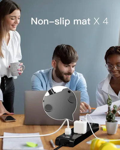 Vista 7 de Regleta de Enchufes - Addtam Protector contra Sobretensiones con 10 Tomas y 4 Puertos USB, Cable de Extensión de 6 Pies con Enchufe Plano, 2700 Negro