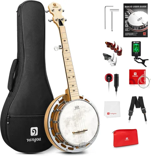Vangoa Mini banjo de 5 cuerdas de 28 pulgadas – Kit de viaje de arce pequeño para principiantes con anillo de tono, cabeza Remo Fiberskyn para