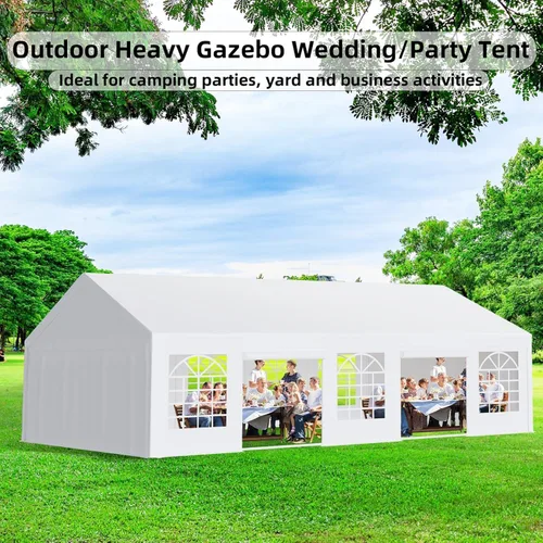 Vista 2 de 20x32 FT Outdoor Party Tent, Heavy Duty Wedding Gazebo with Removable Sidewall Windows, and 3 Storage Bags, Large Canopy for Wedding Parties