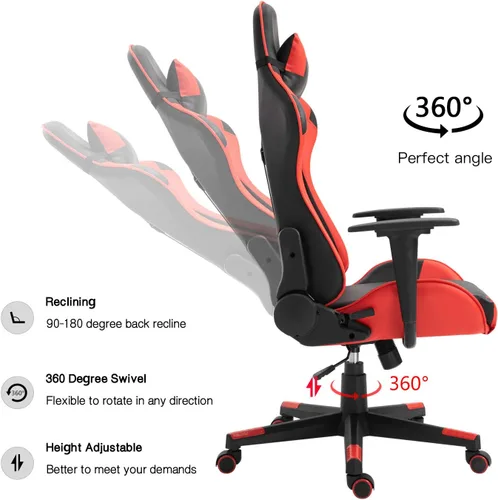 Vista 90 de Modern-Depo Black Virgo Zodiac - Silla de juegos con diseño ergonómico, giratorio y reclinable ajustable, capacidad de carga de 330 libras