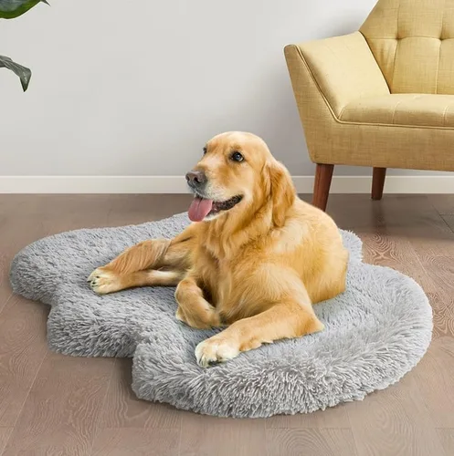 Cama ortopédica para perros con espuma, alfombra de piel sintética para cachorros con funda de cama extraíble | Gris | 24 x 44