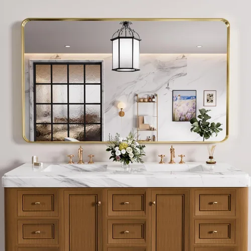 Vista 50 de JISOSO - Espejo de baño negro de 20x30 pulgadas con marco de metal negro, espejo de tocador rectangular redondeado con acabado mate para pared