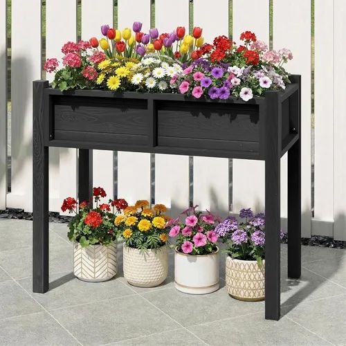 Vista 20 de DWVO Cama de jardín elevada de polietileno de alta densidad de 47 x 18 x 31 pulgadas, resistente a la intemperie, maceta con patas y ruedas