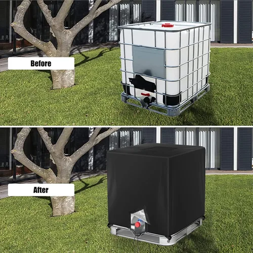 Vista 5 de IBC - Cubierta de 275 galones, cubierta de tanque de agua 420D, parasol negro, cubierta protectora impermeable para tanque de agua de jardín de 1000