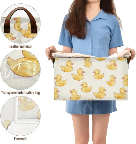 Vista 5 de KLL Hand-painted Cartoon Yellow Duck Foldable Storage Baskets Fabric Storage Bins with Handles Closet Organizers for Shelves Closet Toys Books 2 Pack