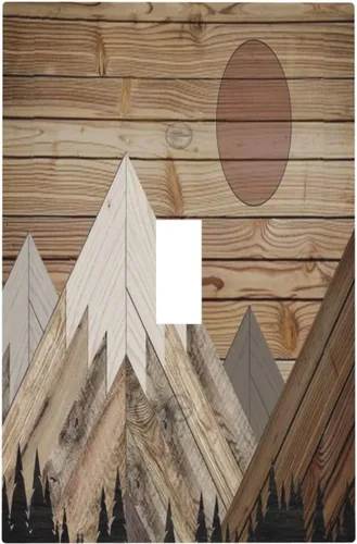 Vista 78 de Placa decorativa para interruptor de luz, diseño bohemio, abstracción, montaña y sol, 2 bandas, 1 palanca, 1 placa de pared dúplex, cubiertas