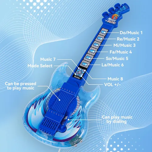 Vista 3 de Juego de guitarra y micrófono para niños, máquina de karaoke con música y luz, juguetes de micrófono con soporte, juguetes de guitarra de altura