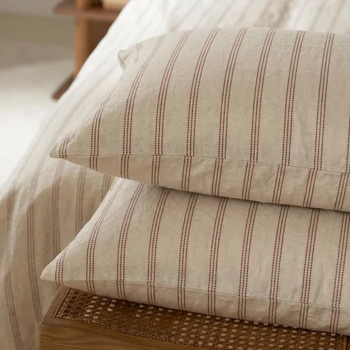 Vista 7 de mixinni Juego de funda de edredón a rayas tamaño individual, juego de ropa de cama de mezcla de lino y algodón de 3 piezas, funda de edredón vintage