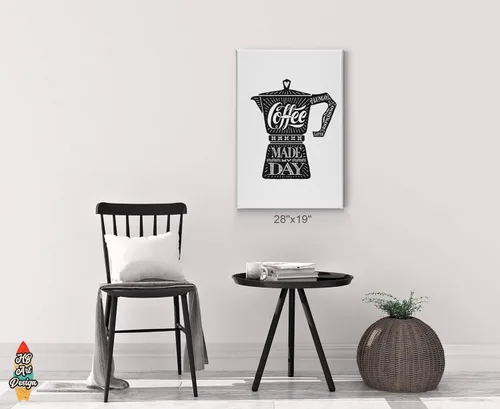 Vista 3 de HB Art Design Coffee Made My Day Black and White Retro Coffee Pot Canvas Print Wall Art Coffee Bar Decor Coffee Signs Kitchen Wall Decor Dining Room