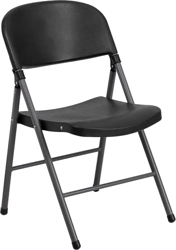 Flash Furniture HERCULES Series Silla plegable de plástico negro con marco de carbón de 330 libras