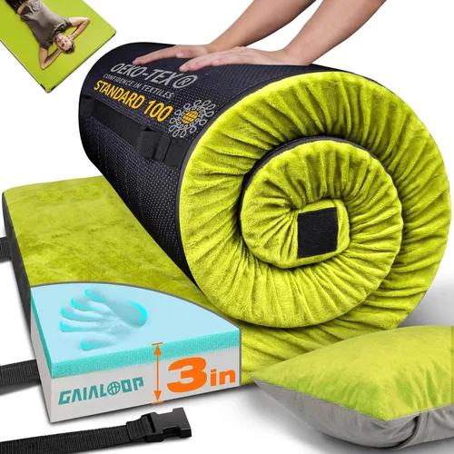 Vista 29 de GAIALOOP Colchón de Espuma Viscoelástica de 3 Pulgadas para Acampar, Almohadilla de Dormir de Doble Capa Gruesa para Coche, Tienda, Cama