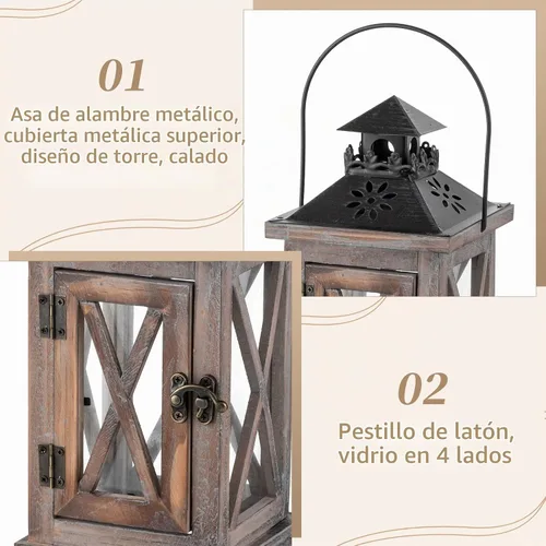 Vista 7 de Sziqiqi Faroles de casa de campo, decoración del hogar, farol de madera decorativo para centros de mesa de boda, farol de vela marrón vintage