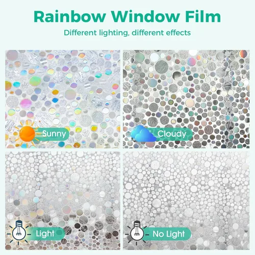 Vista 8 de Película de ventana tipo vidrio manchado Película de ventana arco iris Película de privacidad de ventana, burbuja transparente iridescente