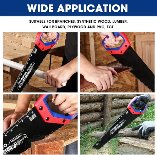Vista 9 de WORKPRO Sierra de mano universal de 16 pulgadas con mango cómodo antideslizante, sierra de madera antioxidante con diseño de eliminación de virutas