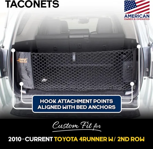 Vista 4 de Red de carga sobre de TacoNets para Toyota 4Runner - Compatible con 2010-2024 con 2ª fila - Bungee de 5 mm mejorado - Bolsa de almacenamiento