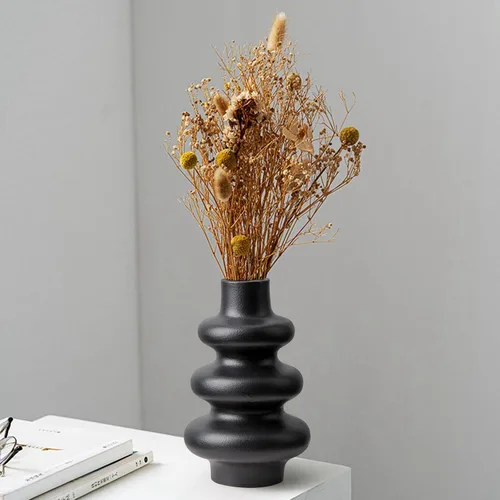 Vista 2 de Jarrón negro moderno, decoración rústica para el hogar para sala de estar, oficina, mesa, estante, repisa de chimenea, jarrón negro mate, perfecto