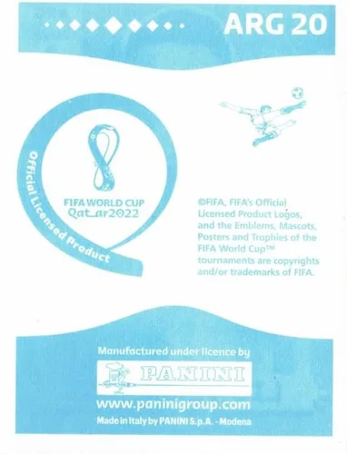 Vista 2 de Pegatinas de la Copa Mundial Panini 2022 #ARG20 Lionel Messi Argentina Soccer Sticker - Parte trasera azul