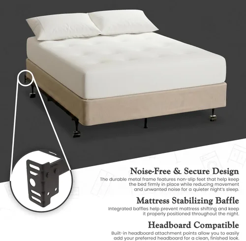 Vista 5 de K & B B9003 - Marco de cama de acero de hierro de 1.25 pulgadas con soporte central, 3 patas de soporte y 4 ruedas de rodillo.