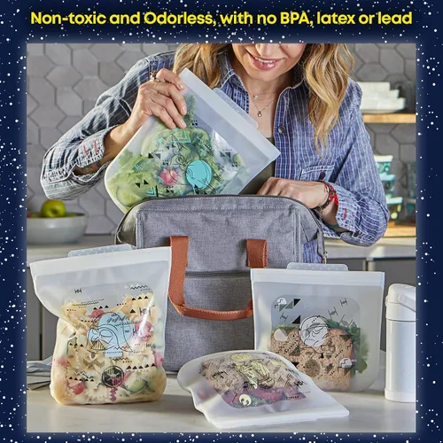 Vista 13 de Pyrex Juego de almacenamiento de silicona platino de 4 piezas, 2 bolsas de sándwich reutilizables, 2 bolsas reutilizables de medio galón,