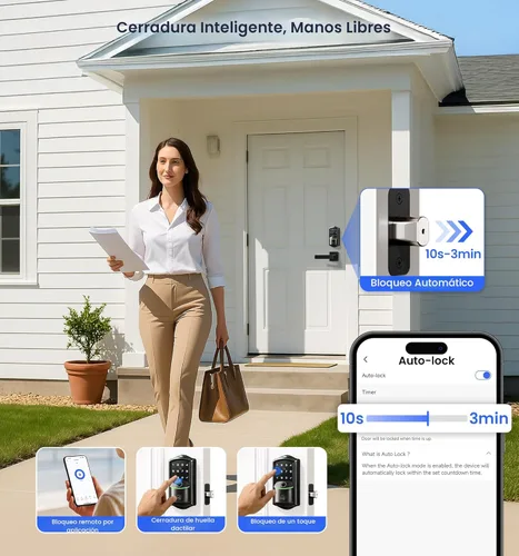 Vista 8 de Veise VE027-L - Cerradura inteligente WiFi integrada con asas, juego de cerradura de puerta de entrada sin llave de huellas dactilares, control