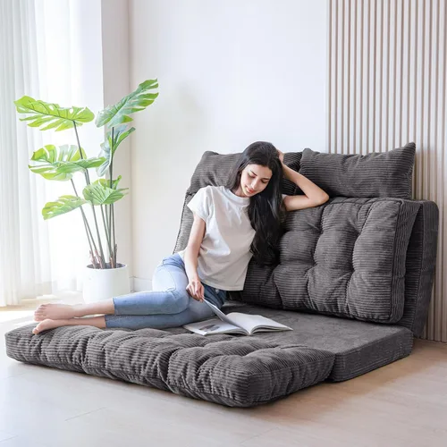 Vista 8 de MAXYOYO Sofá cama plegable, puf copetudo con almohadas, colchón de piso para adultos, sofá de piso extra grueso y largo, sofá cama de piso Beige