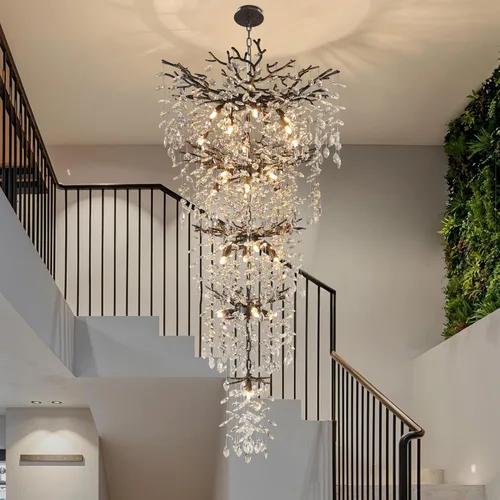 Vista 26 de YUYI 23.6" Candelabro moderno de oro con ramas de árbol de cristal, iluminación redonda de gota de lluvia de 8 luces para comedor, sala de estar
