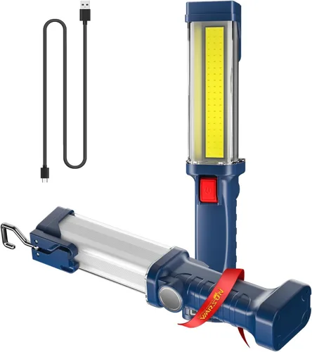 WARSUN Luz de trabajo LED recargable, luz portátil para problemas mecánicos con 1200 lúmenes, base magnética de luz de trabajo COB, reflector