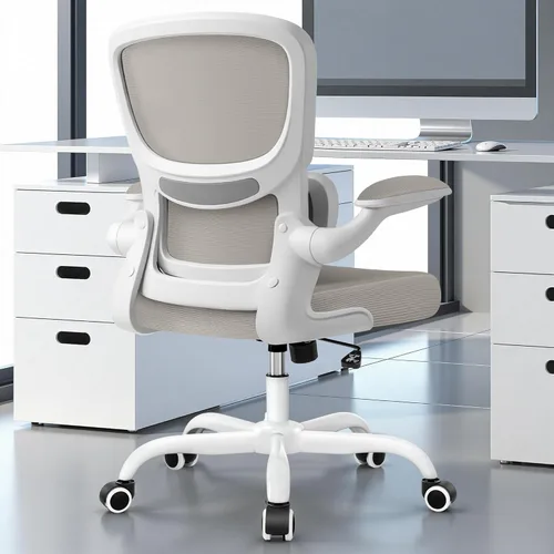 Vista 12 de Silla de oficina ergonómica, silla de escritorio ergonómica de malla transpirable con soporte lumbar, reposabrazos abatibles, sillas de computadora