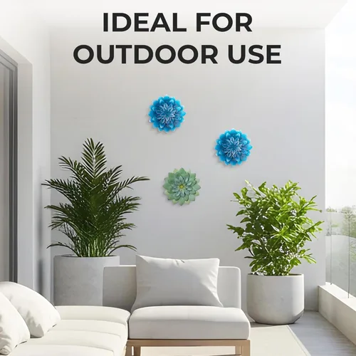 Vista 6 de Everydecor Decoración de pared de flores de metal suculentas, azul, pintadas a mano, decoración artística de flores 3D para sala de estar