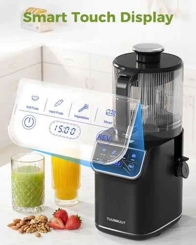 Vista 3 de TUUMIIST Exprimidor de prensa en frío 3 en 1, exprimidores de masticación Smart Touch para frutas y verduras enteras, exprimidor lento de 6.5