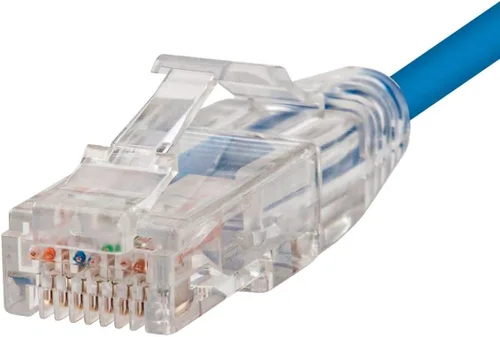 Vista 3 de Monoprice Cable de conexión de nivel de componente azul Cat6 de 1 pie UTP 28AWG 550MHz de cobre puro sin enganches RJ45 SlimRun Series Cable Ethernet