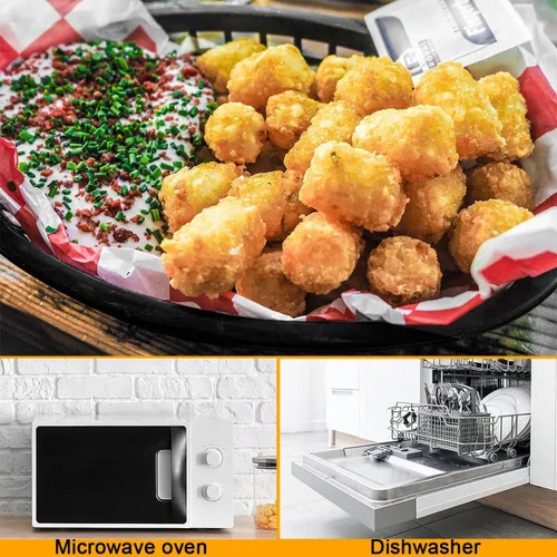 Vista 5 de Paquete de 50 cestas de plástico negro para alimentos de 9 x 5.7 pulgadas, ovaladas para freír comida rápida, cestas de plástico para perros