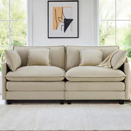 KISLOT Sofá modular modular de gran tamaño de 74.4 pulgadas con 4 almohadas Sofá nube, cojines dobles, asientos profundos, sala de estar Arena