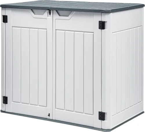 Vista 11 de DWVO Cobertizo de almacenamiento horizontal resistente a la intemperie para exteriores, capacidad de 35 pies cúbicos, con cerradura e impermeable