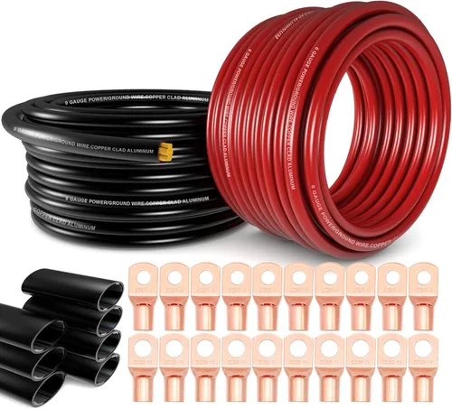Cable calibre 1/0 (20 pies cada uno - rojo/negro) de aluminio recubierto de cobre CCA - Cable primario automotriz, cable de alimentación y tierra de